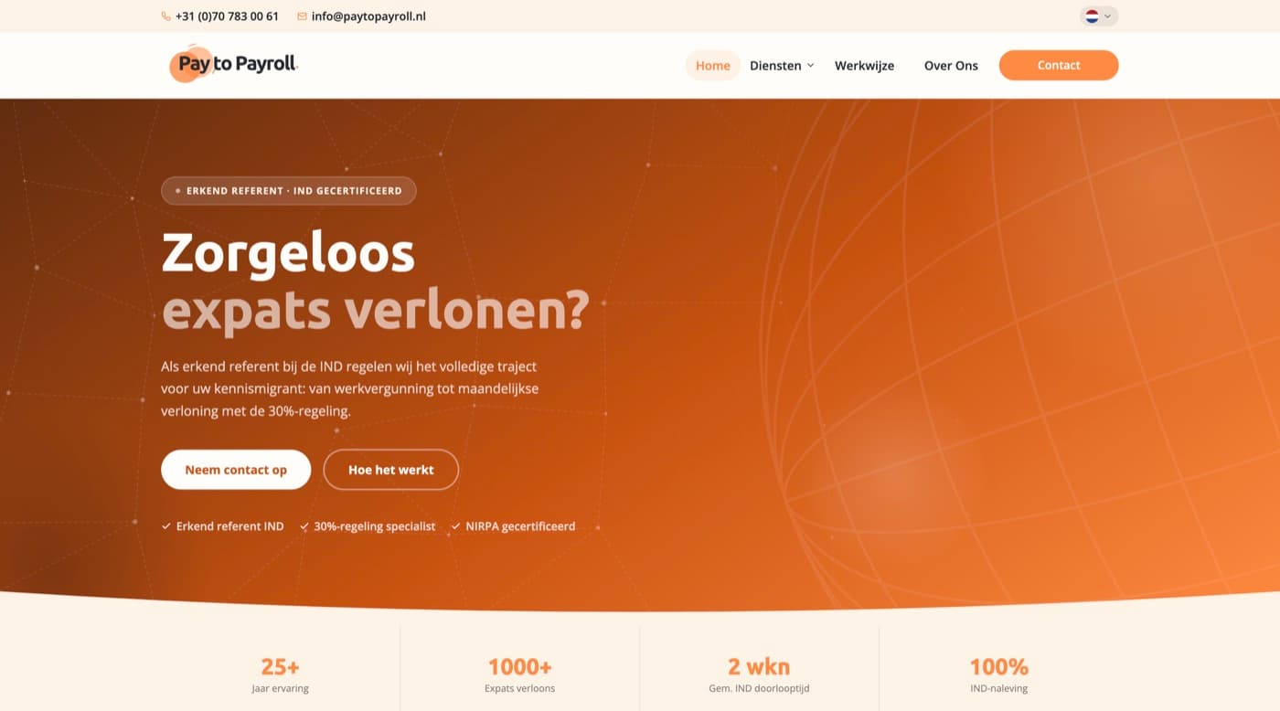 Website van Pay to Payroll