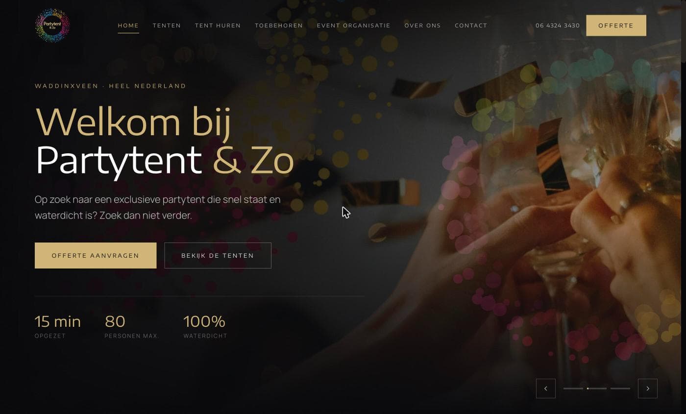 Website van Partytent & Zo